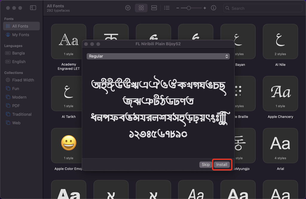 font installl on Mac