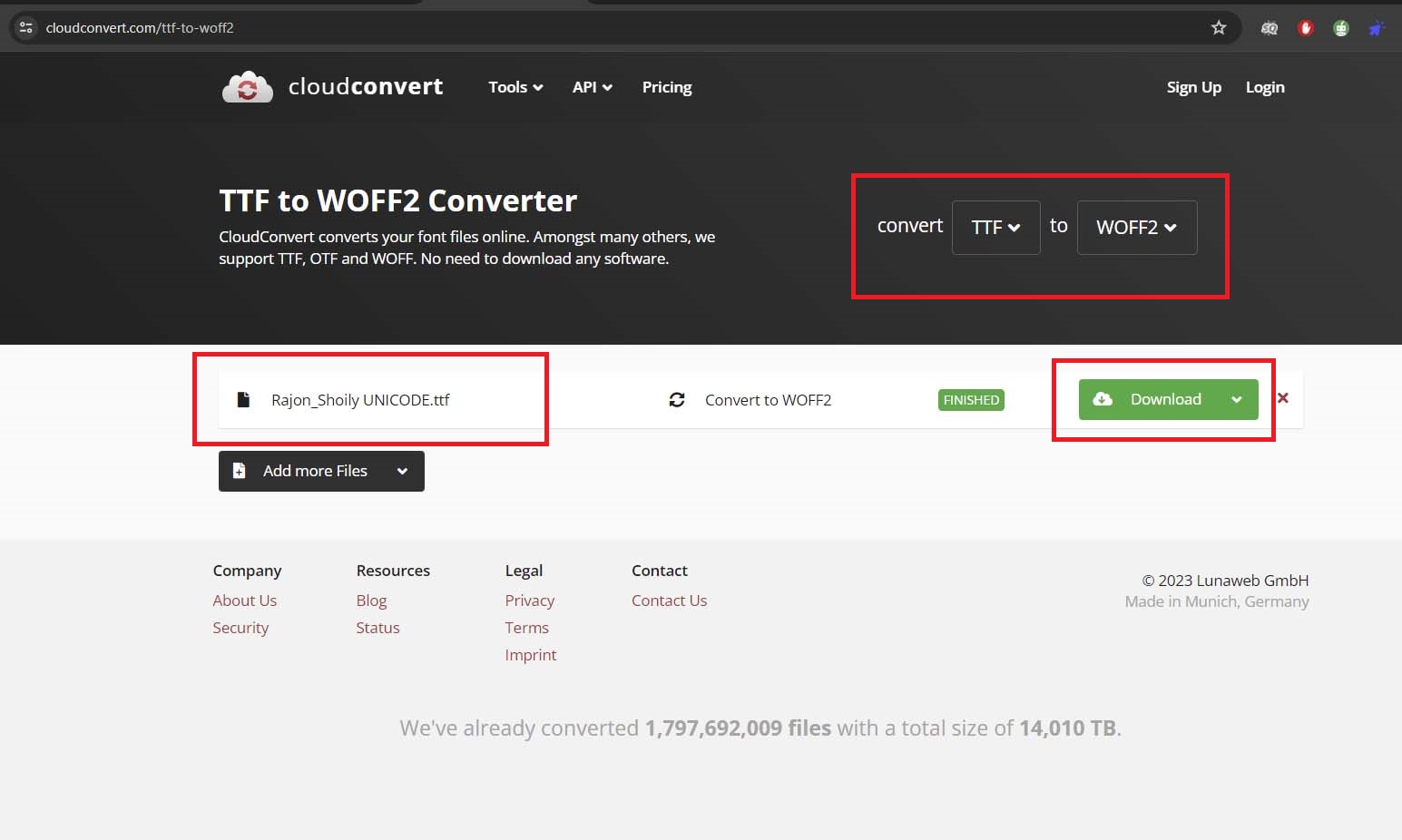 convert unicode ttf to woff2 webfont